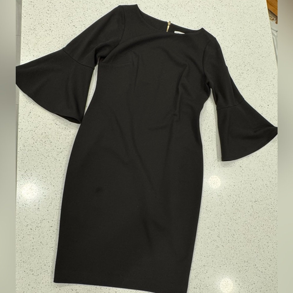 Calvin Klein Black Bell-Sleeve Sheath Dress size 10 EUC knee length